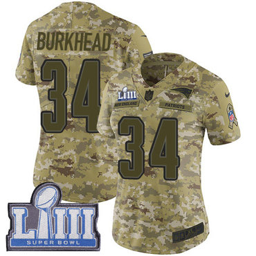 #34 Limited Rex Burkhead Camo Nike NFL Women's Jersey New England Patriots 2018 Salute to Service Super Bowl LIII Bound