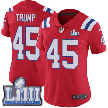 #45 Limited Donald Trump Red Nike NFL Alternate Women's Jersey New England Patriots Vapor Untouchable Super Bowl LIII Bound