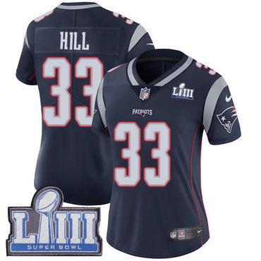 #33 Limited Jeremy Hill Navy Blue Nike NFL Home Women's Jersey New England Patriots Vapor Untouchable Super Bowl LIII Bound