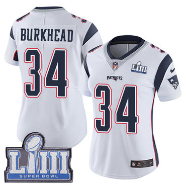 #34 Limited Rex Burkhead White Nike NFL Road Women's Jersey New England Patriots Vapor Untouchable Super Bowl LIII Bound