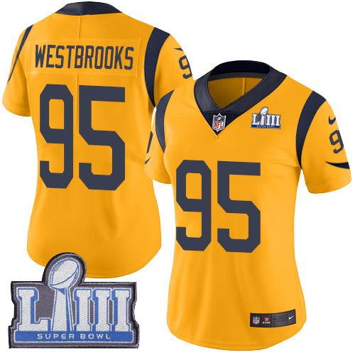 #95 Limited Ethan Westbrooks Gold Nike NFL Women's Jersey Los Angeles Rams Rush Vapor Untouchable Super Bowl LIII Bound