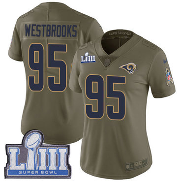 #95 Limited Ethan Westbrooks Olive Nike NFL Women's Jersey Los Angeles Rams 2017 Salute to Service Super Bowl LIII Bound