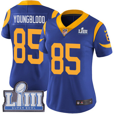 Women's Los Angeles Rams #85 Jack Youngblood Royal Blue Nike NFL Alternate Vapor Untouchable Super Bowl LIII Bound Limited Jersey