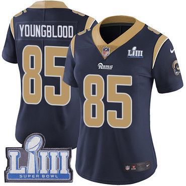 #85 Limited Jack Youngblood Navy Blue Nike NFL Home Women's Jersey Los Angeles Rams Vapor Untouchable Super Bowl LIII Bound
