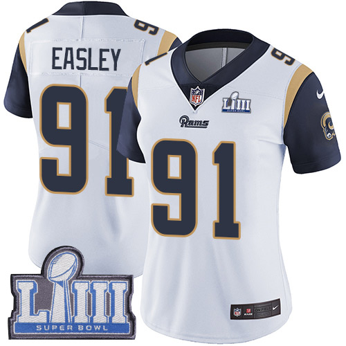 #91 Limited Dominique Easley White Nike NFL Road Women's Jersey Los Angeles Rams Vapor Untouchable Super Bowl LIII Bound