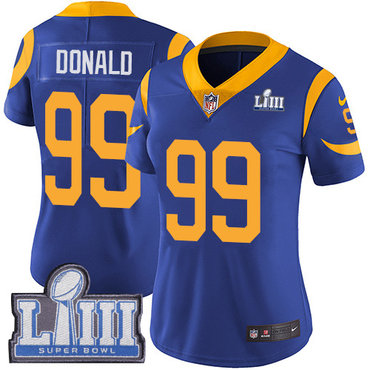 Women's Los Angeles Rams #99 Aaron Donald Royal Blue Nike NFL Alternate Vapor Untouchable Super Bowl LIII Bound Limited Jersey