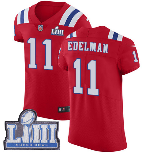 Men's New England Patriots #11 Julian Edelman Red Nike NFL Alternate Vapor Untouchable Super Bowl LIII Bound Elite Jersey