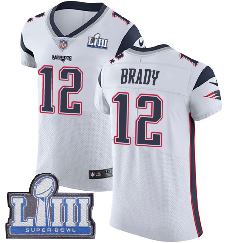 Men's New England Patriots #12 Tom Brady White Nike NFL Road Vapor Untouchable Super Bowl LIII Bound Elite Jersey