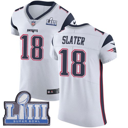 #18 Elite Matthew Slater White Nike NFL Road Men's Jersey New England Patriots Vapor Untouchable Super Bowl LIII Bound