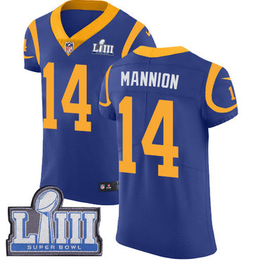 Men's Los Angeles Rams #14 Sean Mannion Royal Blue Nike NFL Alternate Vapor Untouchable Super Bowl LIII Bound Elite Jersey