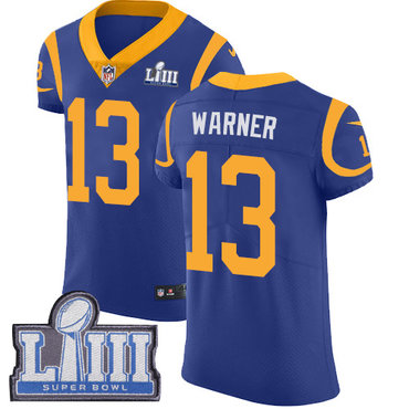 #13 Elite Kurt Warner Royal Blue Nike NFL Alternate Men's Jersey Los Angeles Rams Vapor Untouchable Super Bowl LIII Bound