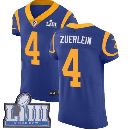 Men's Los Angeles Rams #4 Greg Zuerlein Royal Blue Nike NFL Alternate Vapor Untouchable Super Bowl LIII Bound Elite Jersey