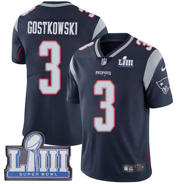Men's New England Patriots #3 Stephen Gostkowski Navy Blue Nike NFL Home Vapor Untouchable Super Bowl LIII Bound Limited Jersey