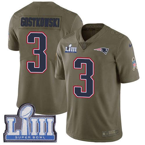 Men's New England Patriots #3 Stephen Gostkowski Olive Nike NFL 2017 Salute to Service Super Bowl LIII Bound Limited Jersey