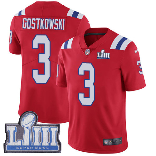 Men's New England Patriots #3 Stephen Gostkowski Red Nike NFL Alternate Vapor Untouchable Super Bowl LIII Bound Limited Jersey