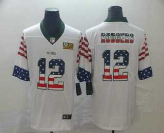 Men's Green Bay Packers #12 Aaron Rodgers White Independence Day Stars  Stripes Jersey
