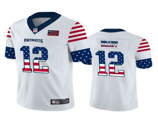 Men's New England Patriots #12 Tom Brady White Independence Day Stars Stripes Jersey
