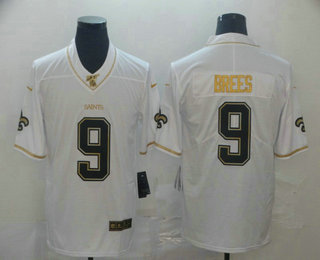 Men's New Orleans Saints #9 Drew Brees White 100th Season Golden Edition Jersey