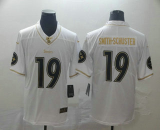 Men's Pittsburgh Steelers #19 JuJu Smith-Schuster White 100th Season Golden Edition Jersey
