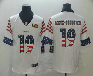Men's Pittsburgh Steelers #19 JuJu Smith-Schuster White Independence Day Stars Stripes Jersey