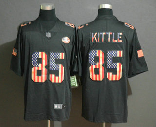 Men's San Francisco 49ers #85 George Kittle 2019 Black Salute To Service USA Flag Fashion Limited Jersey