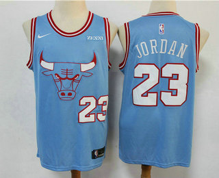 Men's Chicago Bulls #23 Michael Jordan Blue 2020 City Edition NBA Swingman Jersey With The Sponsor Logo