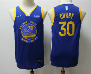 Youth Golden State Warriors #30 Stephen Curry Blue 2020 Nike Swingman NEW Rakuten Logo Stitched NBA Jersey