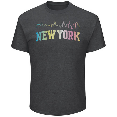 New York Knicks Majestic Heather Charcoal Tek Patch Color Reflective Skyline T-Shirt
