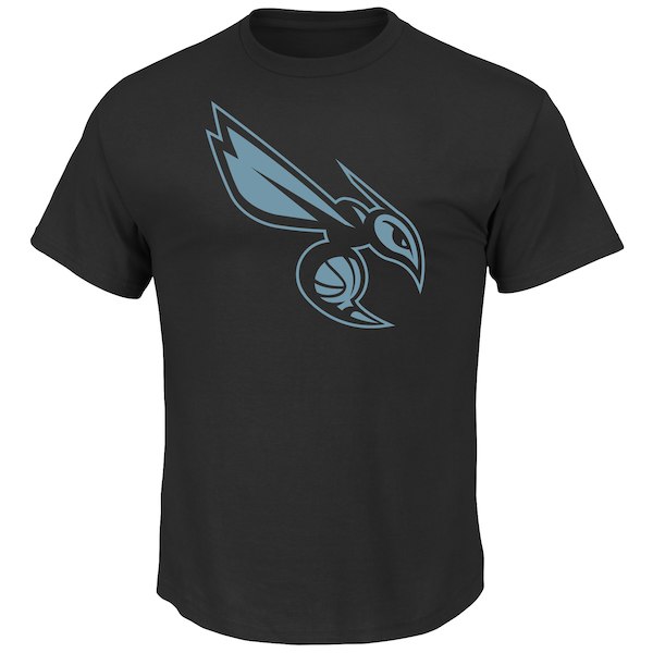 Men's Charlotte Hornets Majestic Black Tek Patch Reflective T-Shirt