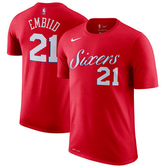 Men's Philadelphia 76ers 21 Joel Embiid Nike Red Name & Number Statement Performance T-Shirt