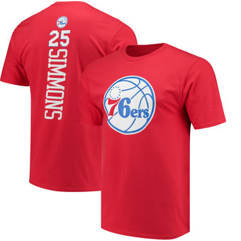 Men's Philadelphia 76ers 25 Ben Simmons Fanatics Branded Red Backer Name & Number T-Shirt