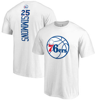 Men's Philadelphia 76ers 25 Ben Simmons Fanatics Branded White Backer Name & Number T-Shirt