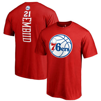 Men's Philadelphia 76ers 21 Joel Embiid Fanatics Branded Red Team Backer Name & Number T-Shirt