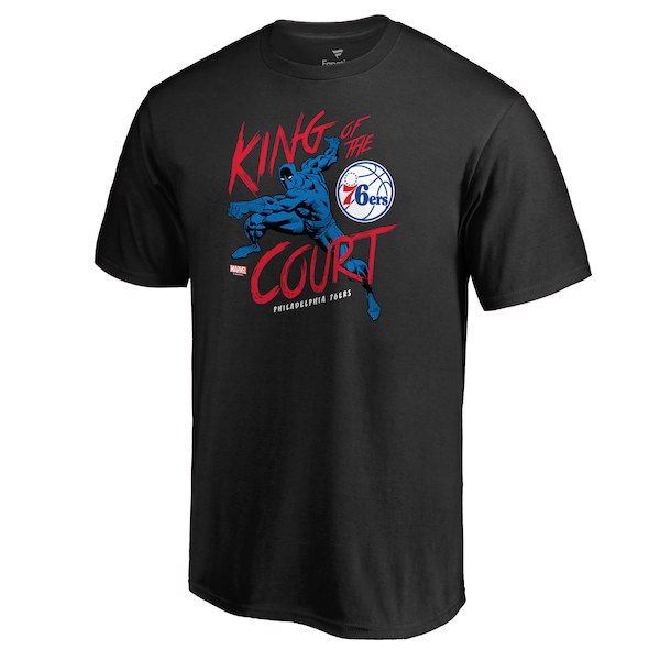 Men's Philadelphia 76ers Fanatics Branded Black Marvel Black Panther King of the Court T-Shirt