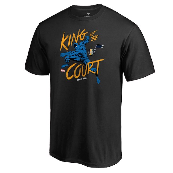 Men's Utah Jazz Fanatics Branded Black Marvel Black Panther King of the Court T-Shirt