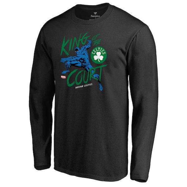 Men's Boston Celtics Fanatics Branded Black Marvel Black Panther King of the Court Long Sleeve T-Shirt