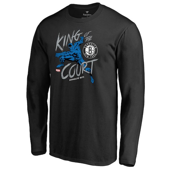 Men's Brooklyn Nets Fanatics Branded Black Marvel Black Panther King of the Court Long Sleeve T-Shirt
