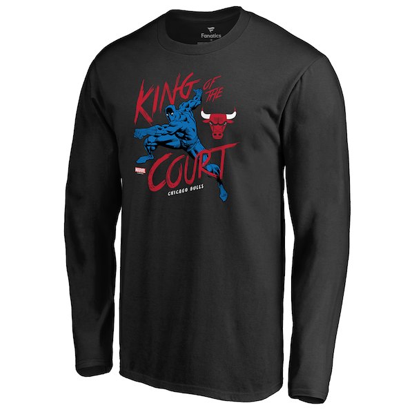 Men's Chicago Bulls Fanatics Branded Black Marvel Black Panther King of the Court Long Sleeve T-Shirt