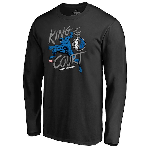 Men's Dallas Mavericks Fanatics Branded Black Marvel Black Panther King of the Court Long Sleeve T-Shirt