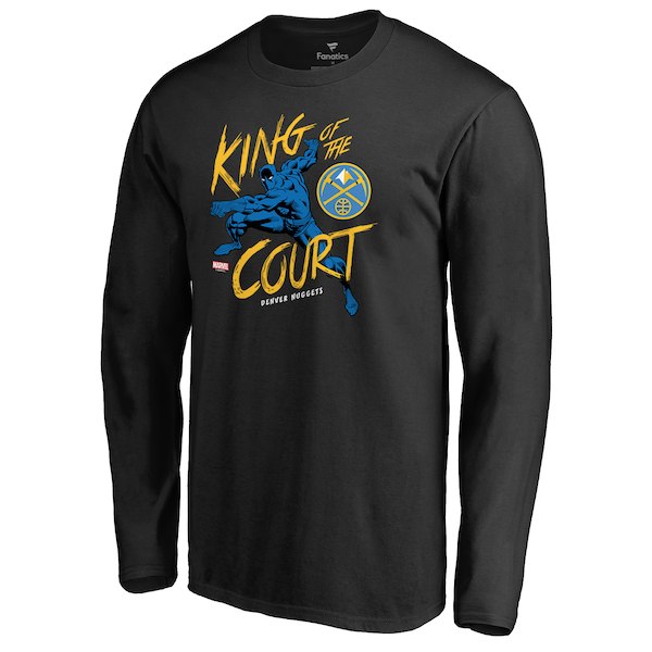 Men's Denver Nuggets Fanatics Branded Black Marvel Black Panther King of the Court Long Sleeve T-Shirt