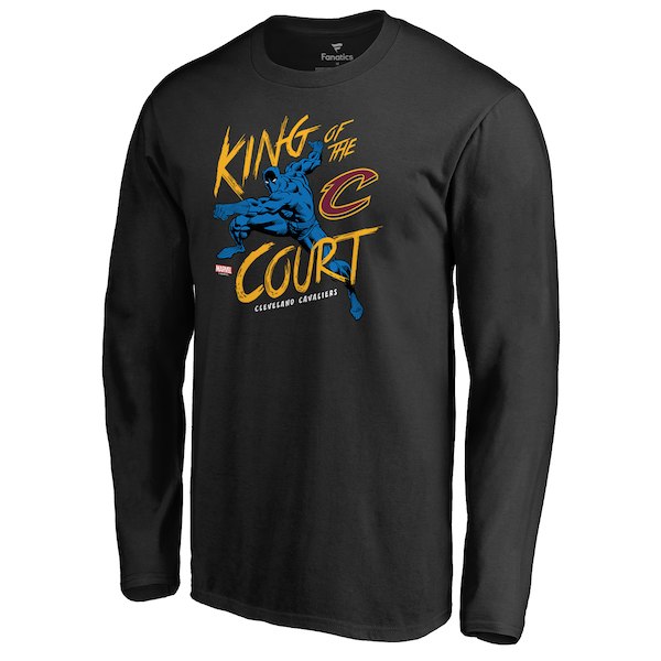 Men's Cleveland Cavaliers Fanatics Branded Black Marvel Black Panther King of the Court Long Sleeve T-Shirt