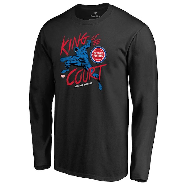 Men's Detroit Pistons Fanatics Branded Black Marvel Black Panther King of the Court Long Sleeve T-Shirt