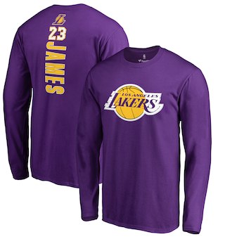 Men's Los Angeles Lakers 23 LeBron James Fanatics Branded Purple Backer Name & Number Long Sleeve T-Shirt