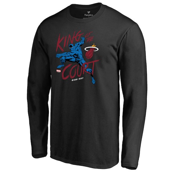 Men's Miami Heat Fanatics Branded Black Marvel Black Panther King of the Court Long Sleeve T-Shirt