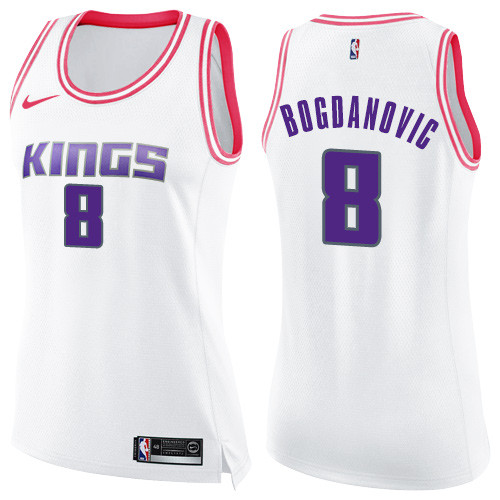 Women's Sacramento Kings #8 Bogdan Bogdanovic White Pink Basketball Swingman Fashion Jersey