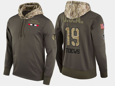 Nike Chicago Blackhawks 19 Jonathan Toews Olive Salute To Service Pullover Hoodie