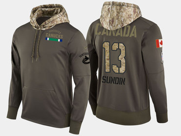 Nike Vancouver Canucks 13 Mats Sundin Retired Olive Salute To Service Pullover Hoodie