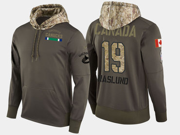 Nike Vancouver Canucks 19 Markus Naslund Retired Olive Salute To Service Pullover Hoodie