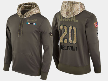Nike San Jose Sharks 20 Ed Belfour Retired Olive Salute To Service Pullover Hoodie