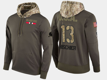 Nike New Jersey Devils 13 Nico Hischier Olive Salute To Service Pullover Hoodie